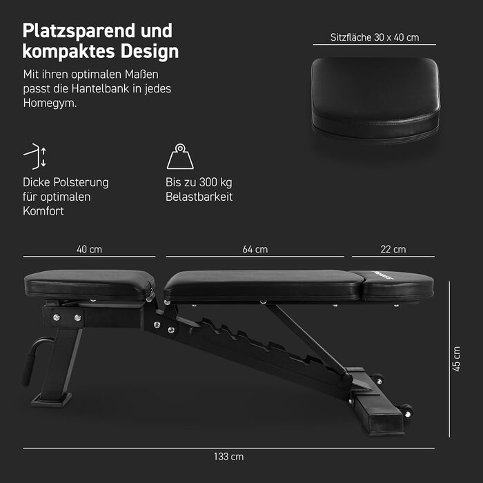 Регульована силова лава MSPORTS похила та плоска лава для студійного та домашнього використання тренувальна лава для силових тренувань, фітнес-лава зі сталевим каркасом та вантажопідйомністю 300 кг складна та регульована по висоті