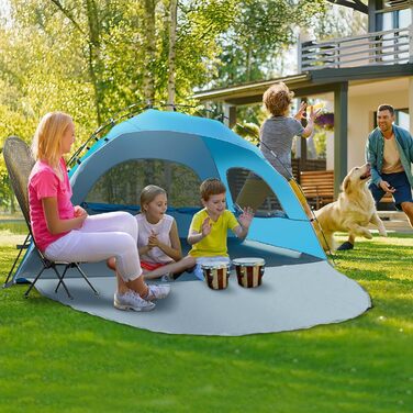 Портативний пляжний намет Night Cat, кемпінговий сонцезахисний козирок для 2-4 осіб із захистом від ультрафіолету, 3 дихаючі сітчасті вікна, розширена підлога намету, легко встановлюється на відкритому повітрі, синій, одношаровий, для 2 осіб