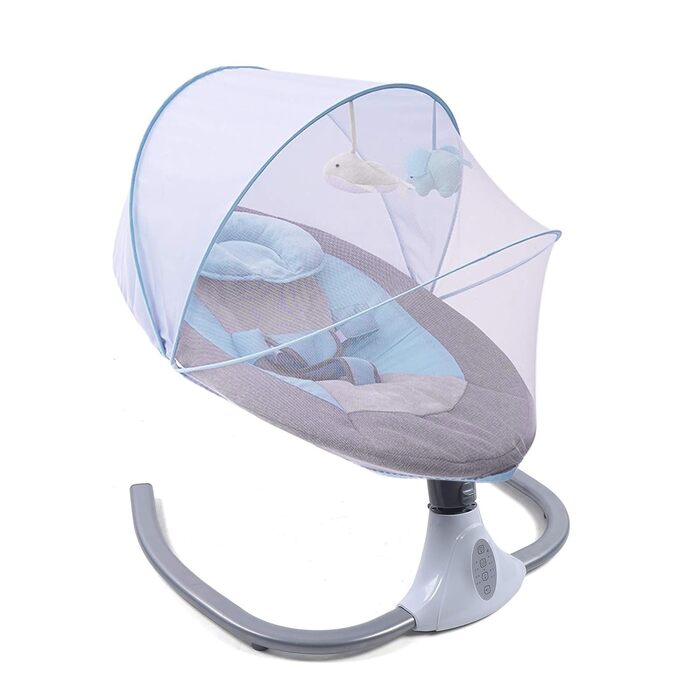 Дитяче крісло-гойдалка Baby Bouncer для 0-12місяців 3-12 кг, вбудований MP3-плеєр на 12 музичних інструментів, електричні дитячі гойдалки з музикою, складні, знімні та миються (синій)