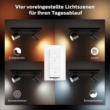 Набір Philips Hue Pillar Runner 2 споти для внутрішнього освітлення (білий колір) диммерний вимикач (чорний)