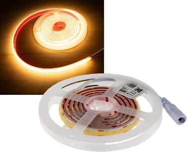 Світлодіодна стрічка ChiliTec COB 1м, димована, вологозахищена IP65, 12V, 10W, 908 люмен, 3000K, крок різу 5см, самоклеюча, для внутрішнього та зовнішнього використання, тепле біле світло.