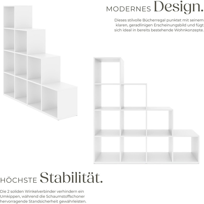 Книжкова полиця tectake, полиця-шафа як роздільник кімнати у вітальні, перегородка в дитячій кімнаті, сходинка у спальні, кухні або гардеробі, кубічна полиця, офісне сховище, полиця для взуття - біла