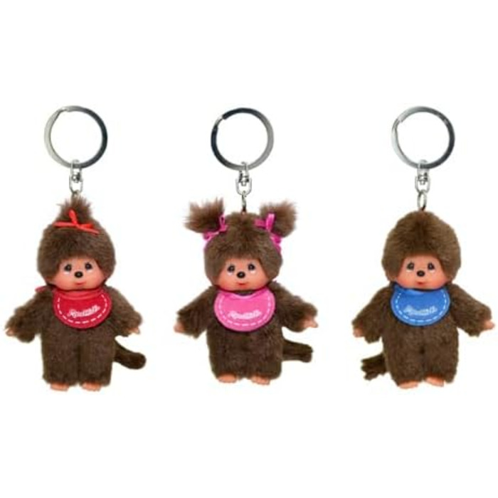 Оригінальний брелок-Monchhichi (дівчинка або хлопчик), плюшева фігурка з нагрудником, приблизно 10 см, коричневий плюшевий брелок для рюкзаків, сумок та пеналів. Коричневий, 10 см, 2534 -