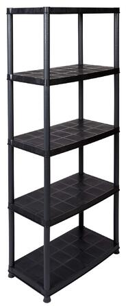 Суперпропозиція Пластиковий стелаж з 5 полицями та вантажопідйомністю 30 кг на полицю (загалом 150 кг), який можна розділити на полиці 32 завдяки модульній конструкції, а також додатковим кришкам та ніжкам.