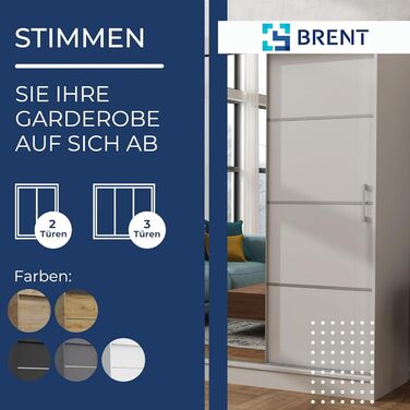 Шафа з дзеркалом шириною 100 см Windsor Tomy I Шафа для спальні з 2 рейками для одягу та полицями для одягу I Шафа Біла Біла - Дзеркало 100 см