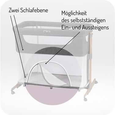 Дитяче ліжечко Momi SMART Bed 4-в-1 до 15 кг, приліжкове ліжечко для немовлят з матрацом, регульована висота, сірого кольору, одномісне