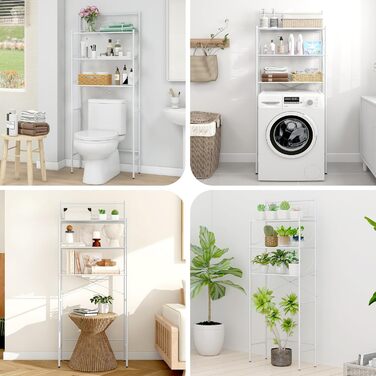 Полиця для пральної машини MALLBOO, не потребує свердління, 3-рівнева полиця для ванної кімнати, полиця для унітазу з нержавіючої сталі, компактна підставка для ванної кімнати (біла) Білий 9,45&39 Г x 25,59&39 Ш x 65,35&39 В