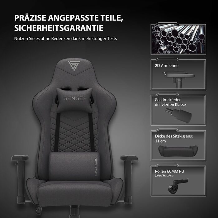 Офісне крісло Spellcaster Gaming Fabric, ергономічне крісло для геймерів, підлокітники, цільна сталева рама, регульований кут нахилу, чорний колір, 43-52 x 69,5 x 57, 5902659841537 Тканина чорного кольору