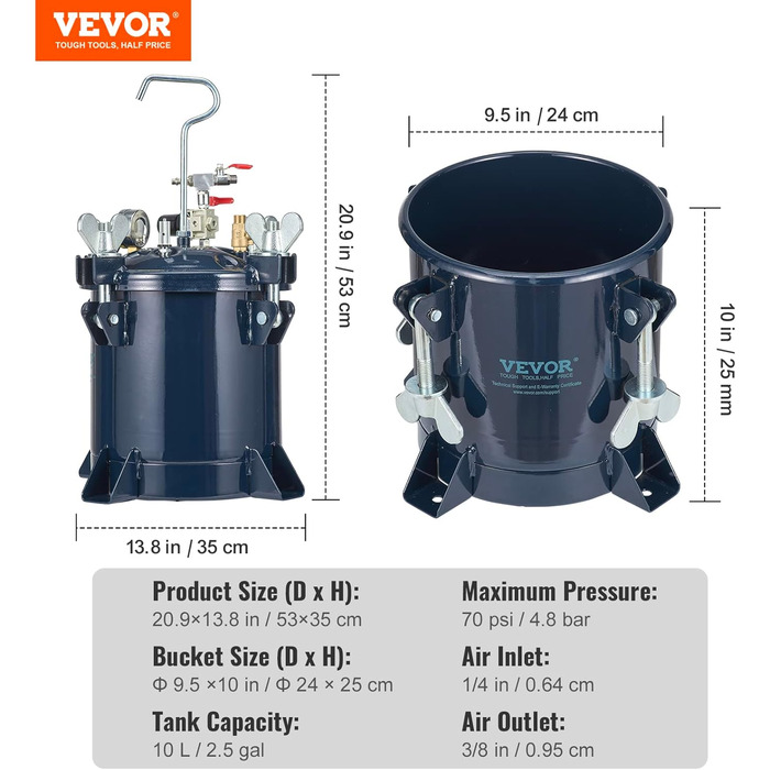 Напірний бак Контейнер для фарби Розпилювальна фарба Напірний бак 10 л Напірний бак, 70 psi Фарборозпилювач Контейнер для фарби 24 25 см Розпилювальна фарба Напірний бак Контейнер для фарби Фарборозпилювачі Фарби, плями 10 л