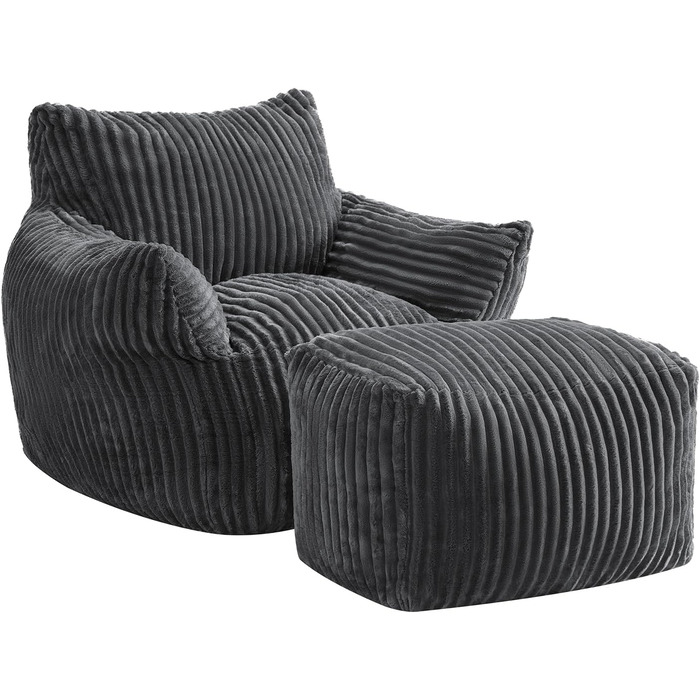 Диван-гойдалка JULY&39S SONG зі спинкою та підставкою для ніг, крісло-мішок XXL з пуфом для дорослих, диван-лінивець, подушка для сидіння в приміщенні для спальні, вітальні, зимового садка, темно-сірий