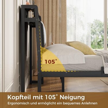 Ліжко 140 x 200, ліжко зі світлодіодним підсвічуванням, м&39яке ліжко 140x200, зарядна станція, каркас ліжка з рейковою основою, для спальні, гостьової кімнати, чорний 140 x 200 см