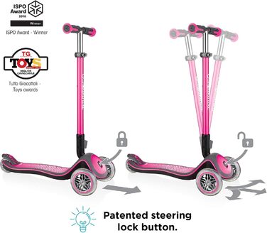 Дитячий самокат GLOBBER Elite Roller Deluxe Lights (3 роки) 3 колеса, ABEC 5, регульована висота, світлодіодні колеса, рожевий