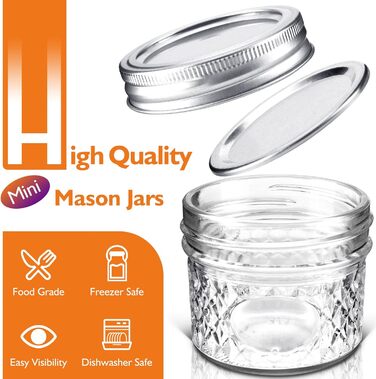 Міні-банки для консервування Tarana, банки для зберігання, прозорі скляні банки для консервування об&39ємом 4 унції з кришками, маленькі скляні банки об&39ємом 120 мл, що підходять для зберігання продуктів, варення, спецій, свічок, меду (12 шт. ) Срібляст