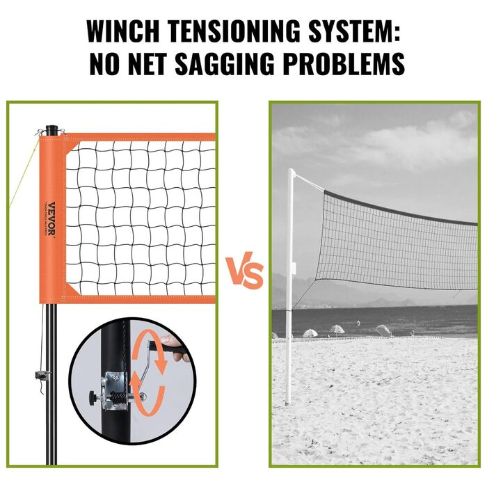 Комплект волейбольної сітки VEVOR зі збільшеним ігровим полем (9,7 x 2,4 м), портативний, з регульованою висотою, для пляжу та саду (з м'ячем та сумкою), помаранчевий