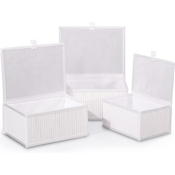 Біла скринька для зберігання Honygebia з кришкою декоративний бамбуковий кошик для зберігання, набір із 3 ротангових кошиків з кришками та тканими тканинними підкладками для ванної кімнати, кухні та організації полиць (великий/середній/малий)