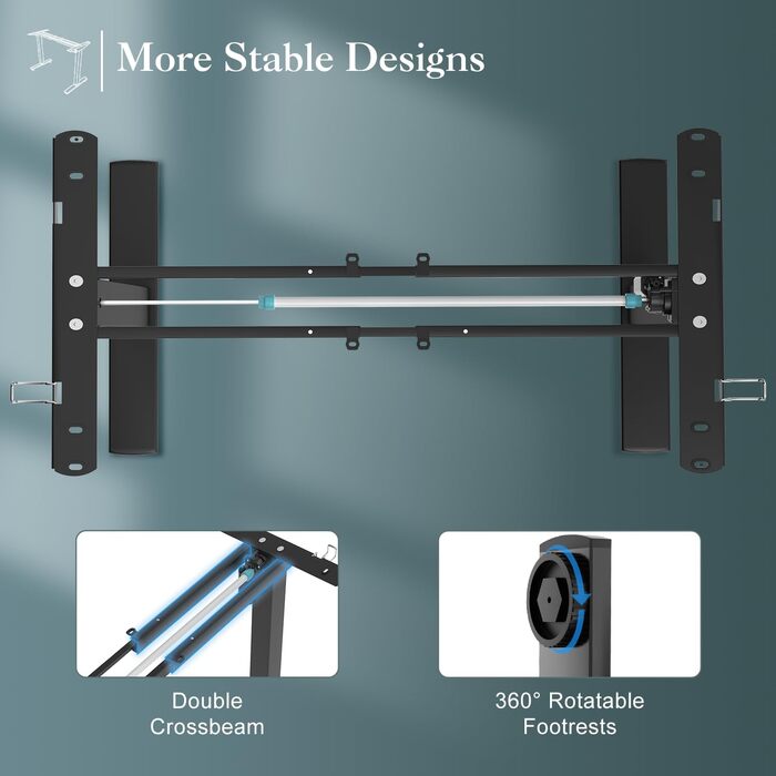Каркас столу JUMMICO з регульованою висотою, USB-портом та кабельним лотком, електрично регульований каркас столу з колесами, стіл для роботи стоячи (чорний)