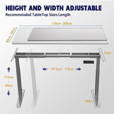 Каркас столу AIMEZO з регулюванням висоти та 2 двигунами, електричне регулювання висоти каркасу столу, захист від зіткнень та функція пам&39яті, сірий