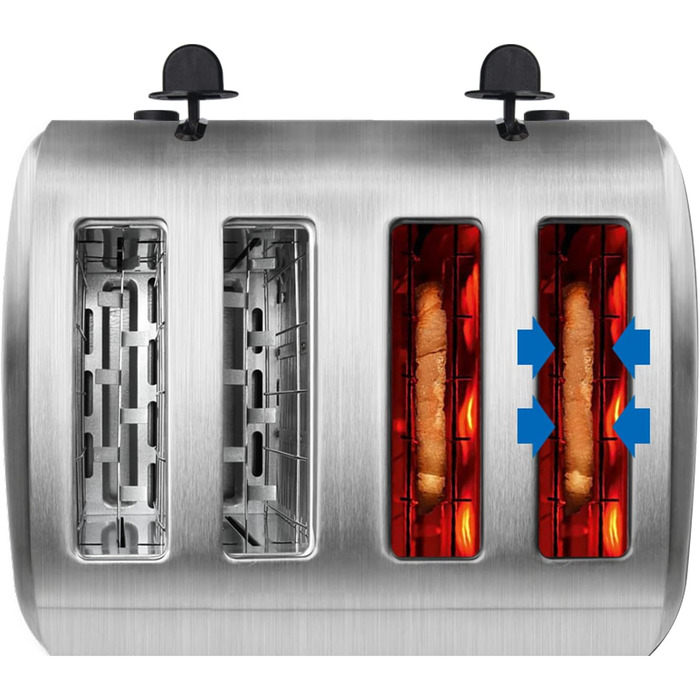 Тостер OZAVO 4 скибочки, насадка для булочок, 7 рівнів підсмажування, функція центрування, зі знімним піддоном для крихт, корпус з