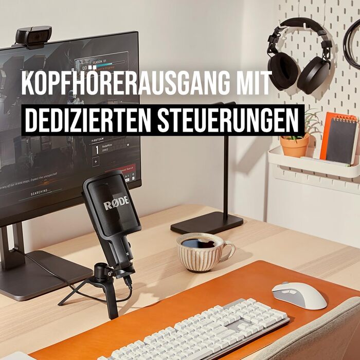 �DE NT-USB універсальний конденсаторний USB-мікрофон зі студійною якістю, поп-фільтром і підставкою для стрімінгу, ігор, подкастів