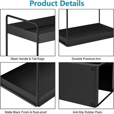 Кухонна полиця для спецій, окремостоячі полиці з 3 ярусами, полиця для душу, місце для зберігання на стільниці у ванній кімнаті, органайзер під шафою, лоток для туалетного столика, місце для зберігання косметики та макіяжу, чорний колір