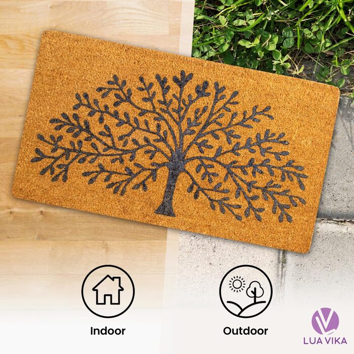 Кокосовий килимок для вхідних дверей, підходить для використання всередині та зовні приміщень, привабливий та декоративний брудозахисний килимок для ваших вхідних дверей, миється, з нековзним ПВХ, килимок для вхідних дверей 40x70 см (Дерево життя)