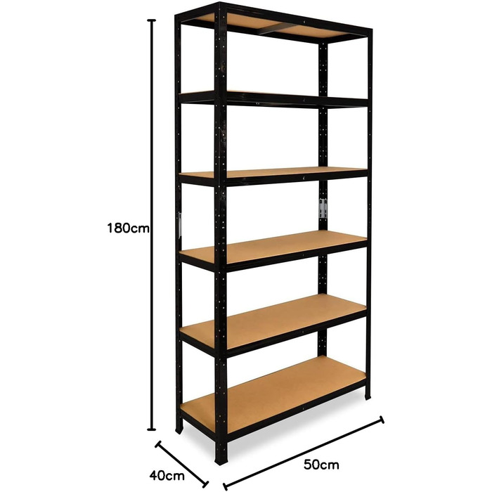 ЧОРНИЙ Міцний стелаж, чорний/металевий стелаж, 6 полиць вантажопідйомністю 145 кг кожна/Стелаж для зберігання, чорний, підвальний стелаж, побутовий стелаж, чорний/металевий стелаж, чорний, металевий, стоячий, В 180см / Ш 50см / Г 40см, 180x50x40