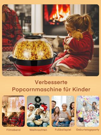Машина для приготування попкорну - 5.5 л великої ємності - HOUSNAT 800 Вт домашня машина для приготування попкорну з антипригарним покриттям і знімною нагрівальною поверхнею - безшумна та швидка - машина