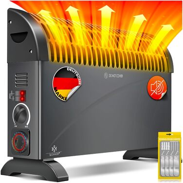 Конвекторний обігрівач KESSER 2000 Вт, 24-годинний таймер із захистом від замерзання Плавне термостатне керування Турбонагрів 3 швидкості Ручки для перенесення Антрацит