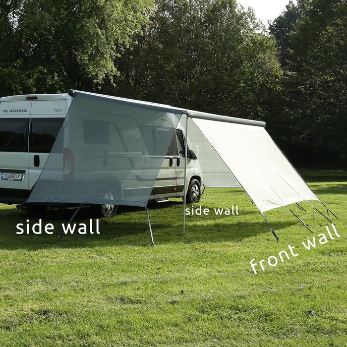 Ваш комплект бічних блокувальників GEAR Capri - 2-кратна вітропроникна боковина для тенту, захисту від сонця та спеки