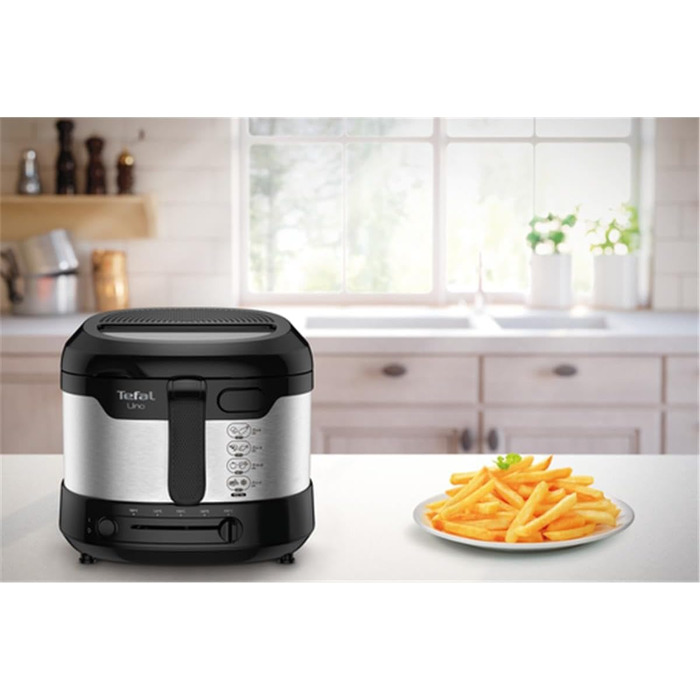 Фритюрниця Tefal Uno M FF215D 1470 Вт місткість 1 кг регульований термостат оглядове вікно положення зливу нержавіюча сталь/чорний