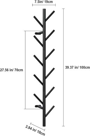 Настінна вішалка LOFTPLUS Black - 100см металева вішалка з 11 гачками, вішалка для курток, пальто, шапок, шарфів і сумок 100см чор