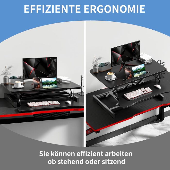 Стіл для роботи сидячи та стоячи, робоча станція стоячи, стіл для роботи стоячи, ергономічне регулювання висоти, робоча станція для двох моніторів та ноутбуків з великим відсіком для клавіатури, підставка для офісу для роботи сидячи та стоячи (80 см)
