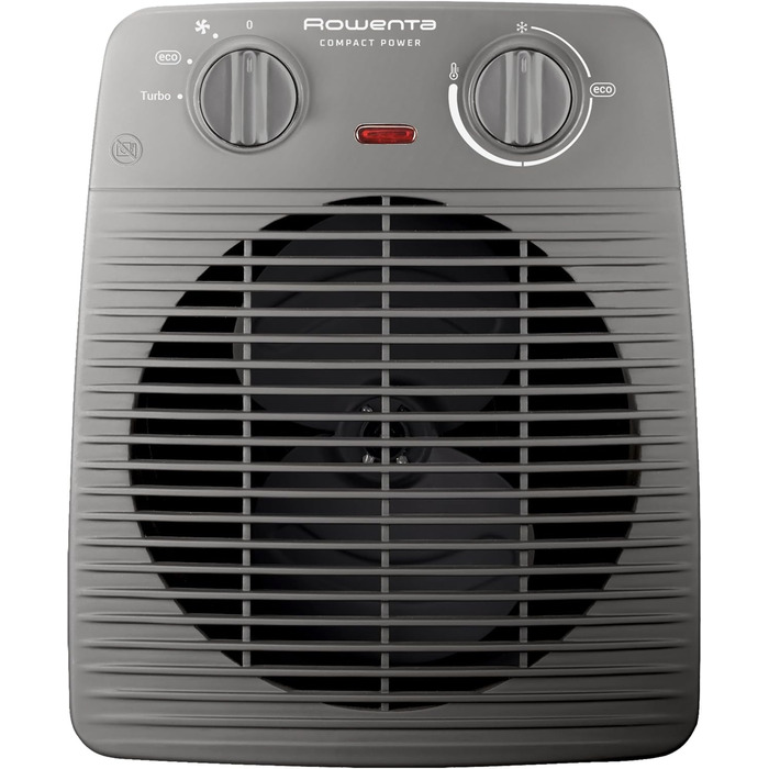 Компактний вентилятор-обігрівач Rowenta, 2 рівні потужності, компактні розміри, термостат, режим охолодження, ручка для перенесення, сірий, SO2212F0, світло-сірий