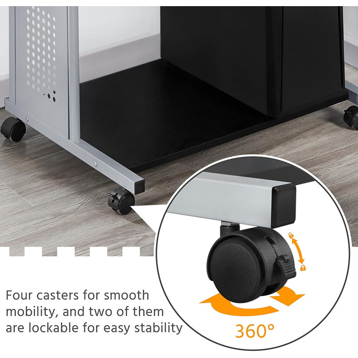 Стіл Yaheetech з полицею для принтера комп'ютерний стіл чорний Стіл для ПК на 4 коліщатках 80 x 50 x 132 см