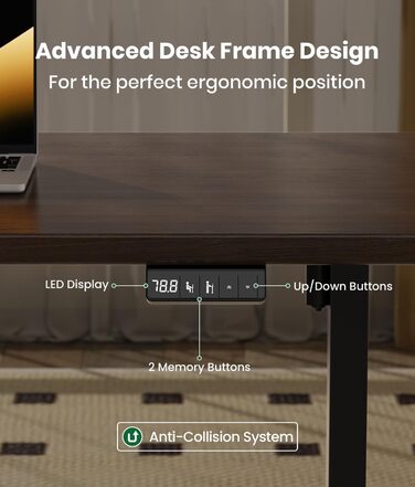 Електрична рама столу з регулюванням висоти та потужними двигунами, рама столу з регулюванням висоти, функцією запобігання зіткненням та пам&39яттю положення, чорна