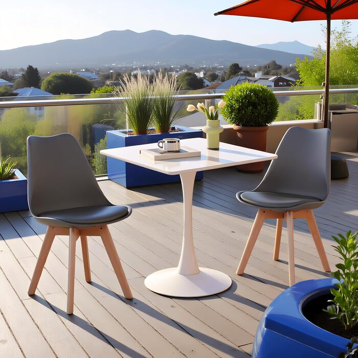 Сучасний обідній стіл 70x70 квадратний стіл кухонний стіл маленький обідній стіл з металевими ніжками, підходить для вітальні, їдальні, балкону, білий 70 x 70 см (квадратний) квадратно-білий