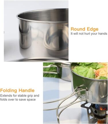 Набір посуду Lixada для кемпінгу, 4 предмети, нержавіюча сталь, компактний складаний посуд для пікніка, приготування їжі в походах та кемпінгу