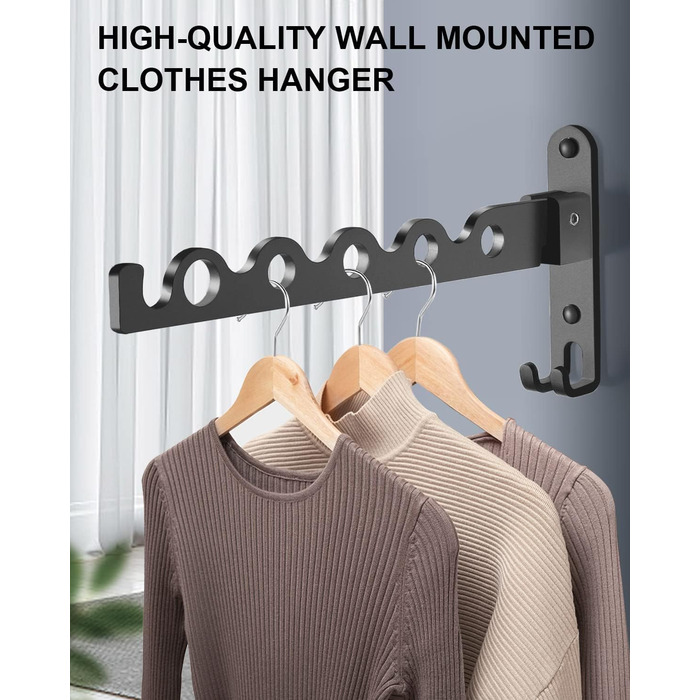 Настінна вішалка Складана, вішалка для одягу Вішалка гачок Алюмінієва для пральні Ванна кімната Ванна кімната Балкон (Чорна, 1) Чо