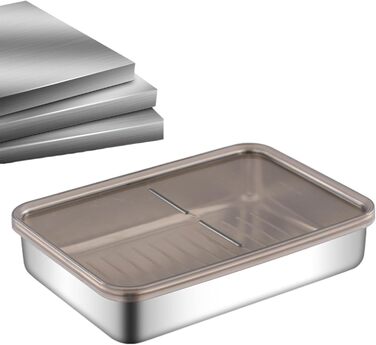 Контейнер для зберігання бекону з нержавіючої сталі піддон, коробка для збереження м'яса Рішення для зберігання жиру, підставка з піднятим дном, кухонний контейнер для зберігання бекону в домашніх умовах, набір 2 (19.5*14*4 см)