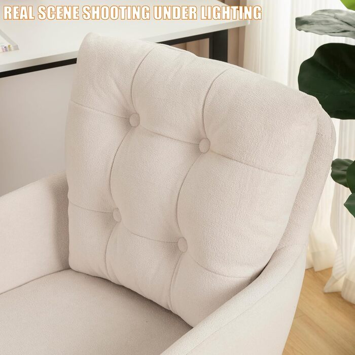 Офісне крісло з м&39якої оксамитової тканини, обертове на 360 крісло з колесами, крісло з регульованою висотою з металевими ніжками та подушкою, бежеве офісне крісло