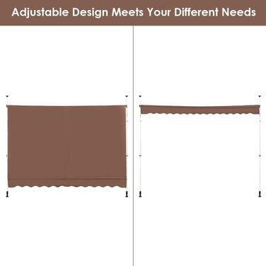 Тент HOMASIS із затискачем 150/200/250/300/350/400 см, регульований по висоті сонцезахисний козирок, балконний тент без свердління, балконний тент з ручним приводом, захист від ультрафіолету, тент із складним кронштейном для зовнішніх територій (коричневи