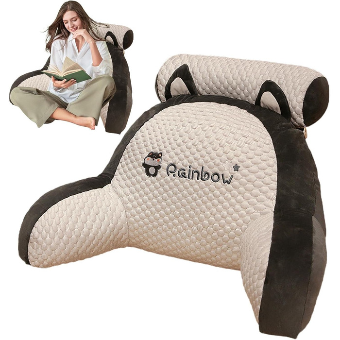 Приліжкова подушка для читання, м&39яка подушка з підлокітниками Надзвичайно зручна підтримка спини, ергономічна подушка. Для читання, гри або перегляду телевізора. 50x70 см, рисова хаскі
