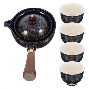 Китайський чайний сервіз з кераміки з синім орнаментом, зручною бічною ручкою та вбудованим ситечком для затишних чаювань вдома