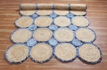 Натуральний ганчірковий килим ручної роботи, геометричний, бежево-блакитний, джут і бавовна, для передпокою, коридору, кімнати, де