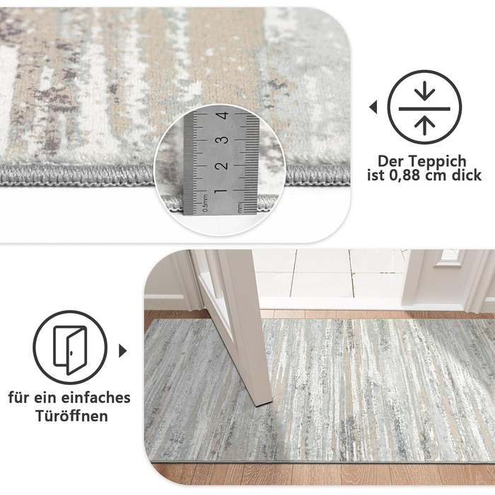 Килимова доріжка для коридору, 80x150 см, легкий кухонний килимок з коротким ворсом, можна прати, нековзка кухонна доріжка, килимок для коридору, бежева килимова доріжка для вітальні, кухні, коридору, входу, балкону, бежево-сіра, 80 x 150 см (прямокутна)