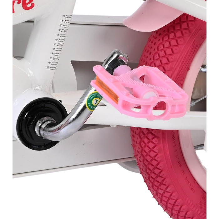 Дитячий велосипед Volare білий з сидінням-єдинорогом та рожевими ручками Ножне та ручне гальмо З додатковими колесами Комфорт та безпека Вік 35 років Легкий у збиранні Ідея для подарунка