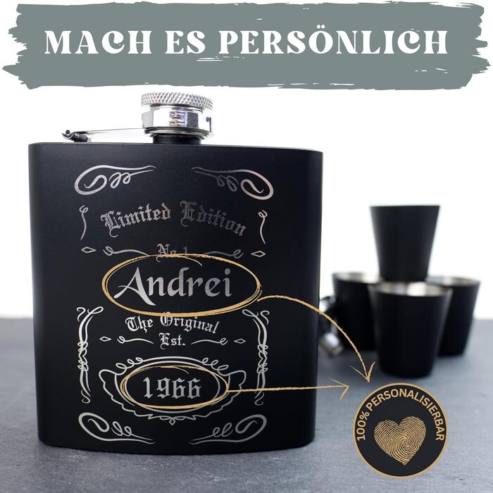 Набір фляжок з гравіюванням - Персоналізований з іменем - Ідея подарунка для весілля та чоловіків - Нержавіюча сталь (Дизайн 8)