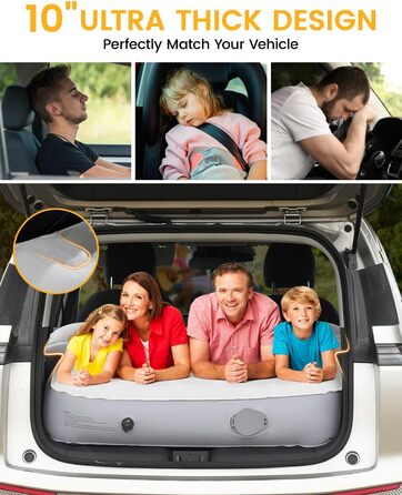 Надувний автомобільний матрац, матрац для позашляховика в багажник автомобіля, з ПВХ-флоком, портативний, універсальний з подушкою та вбудованим насосом для подорожей, універсалів, кемпінгу