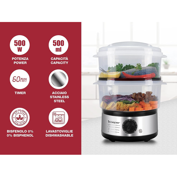 Багатофункціональний відпарювач 5 л, компактний акумулятор, таймер на 60 хвилин, потужність 400-500 Вт, - сріблястий і чорний 5 літрів