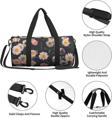 Спортивна сумка, дорожня сумка, стильна сумка для подорожей з квітковим принтом (ромашки), чорна, універсальний розмір